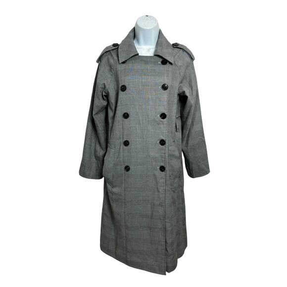 MO & Co. Trench Coat Sz S Glen Check Plaid Academia Business Wool Blend - Picture 7 of 7